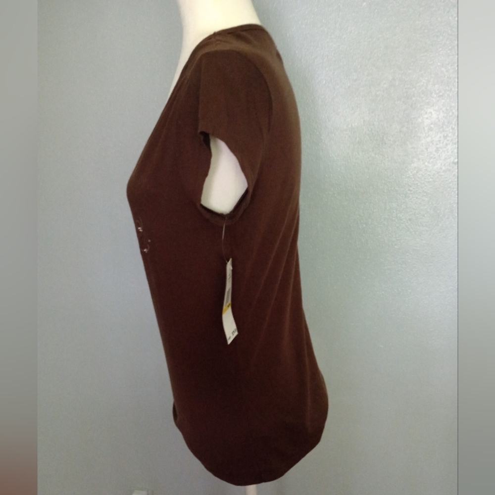 Tommy Hilfiger Vintage 2002 Brown Embellished V-Neck T-Shirt - Picture 3 of 8